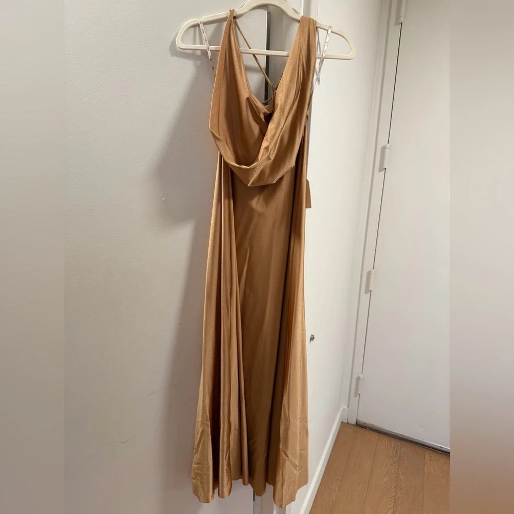 Sleeveless Draped Maxi Dress in Camel Brown - Picture 3 of 4